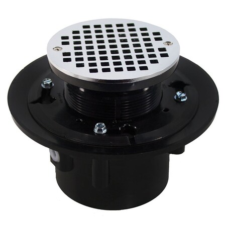 Jones Stephens 3in. x 4in. Heavy Duty ABS Drain Base with 3-1/2in. Plastic Spud and 6in. Chrome Plated Strainer D49148
